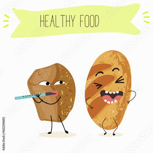 Baked food funny characters, hand drawn vector illustration.