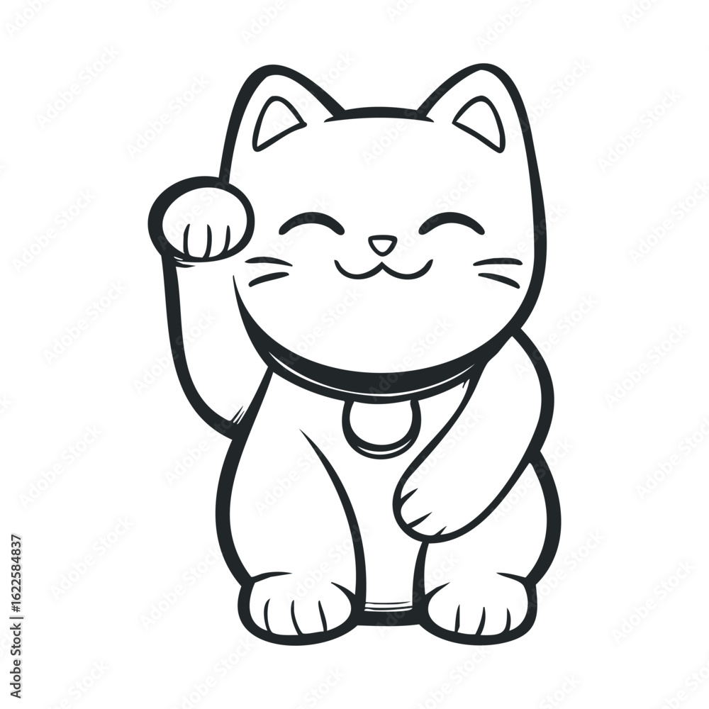 Obraz premium Cute cartoon cat waving happily for childrens design and fun artwork