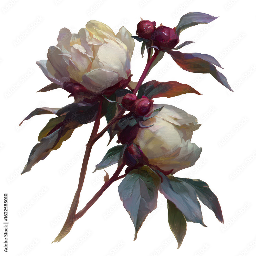 Obraz premium Delicate cream peonies with burgundy berries