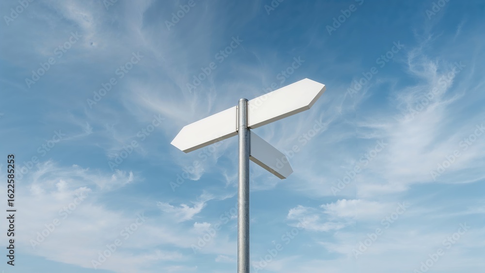 Lamp post with two arrows pointing in opposite directions set against a blue cloudy sky. Lamp post with two arrows pointing in opposite directions set against a blue cloudy sky.