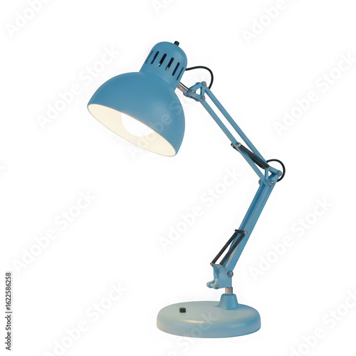 Blue desk lamp with adjustable arm isolated on transparent background