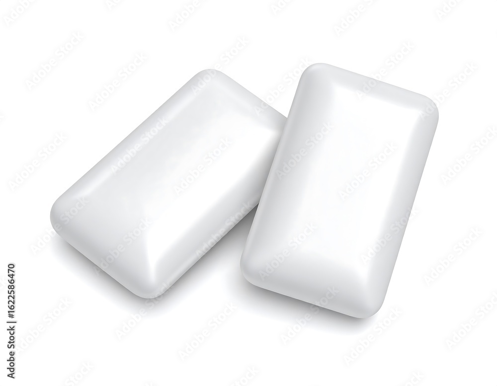 Two white chewing gum pads create a fresh and clean dental care concept Two white chewing gum pads create a fresh and clean dental care concept