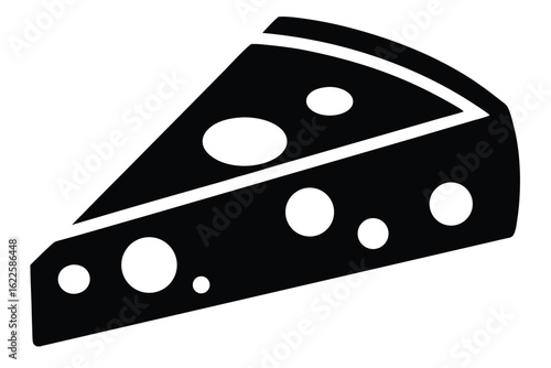 Black Cheese Wedge Icon Triangular Slice with Round Holes Illustration Food Symbol