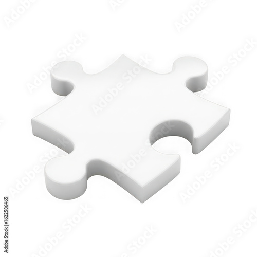 Single white puzzle piece, isolated on transparent background