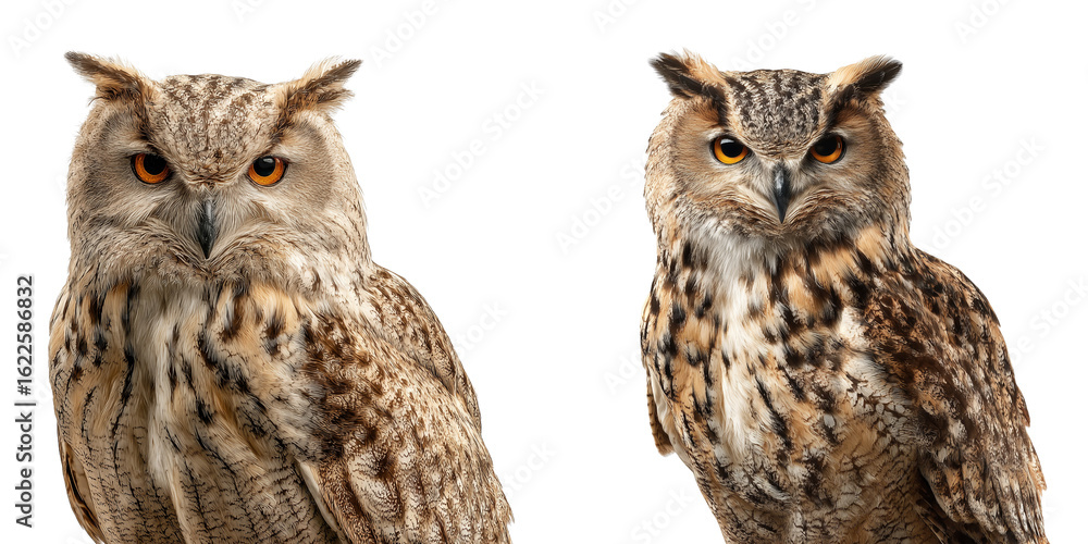 Fototapeta premium Set of Owl perched front view isolated on a transparent background