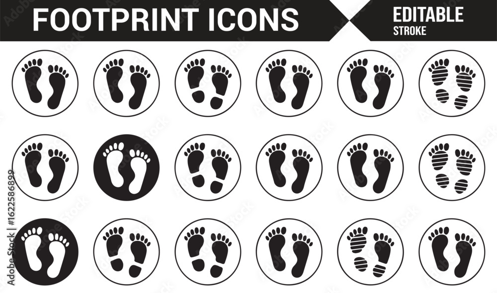Human Footprint Icons in Circular and Rectangular Designs Human Footprint Icons in Circular and Rectangular Designs