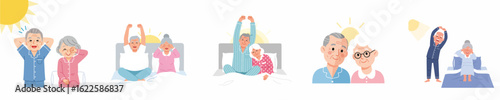 vector of grandparents waking up in the morning