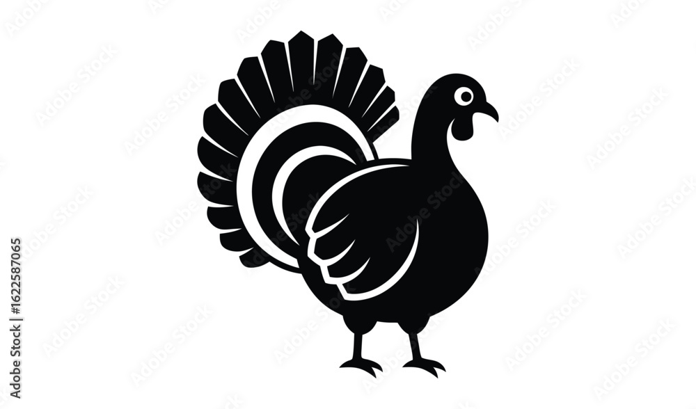 Obraz premium Stylized silhouette of a turkey with fanned tail feathers