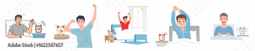 vector young man wakes up early