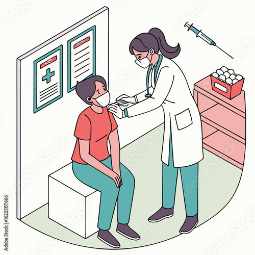 Person getting vaccinated by healthcare worker generated by ai