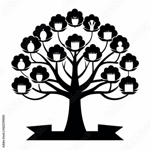 Custom label tree for ancestor photos black silhouette