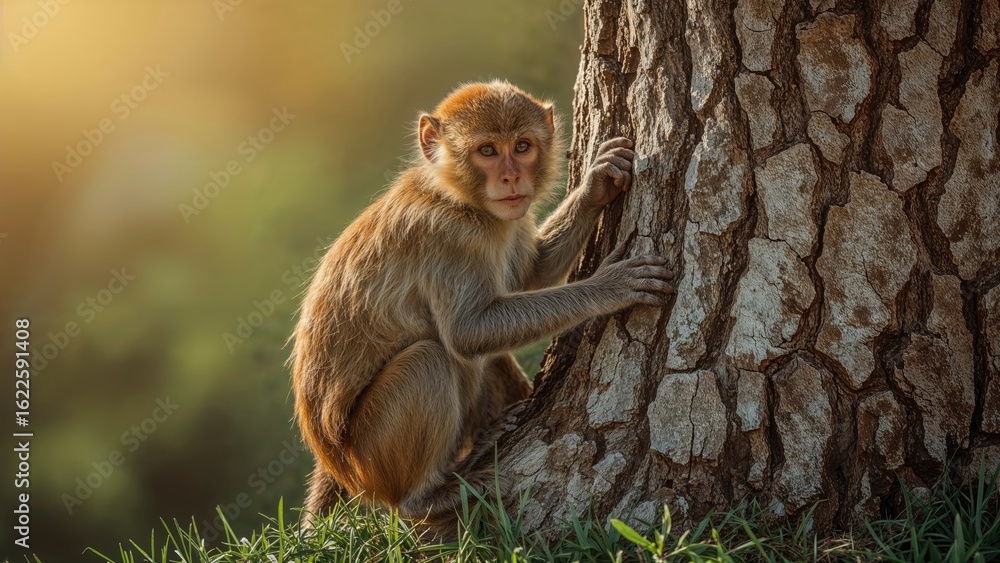 Fototapeta premium Close-up of a Monkey Sitting in a Tree