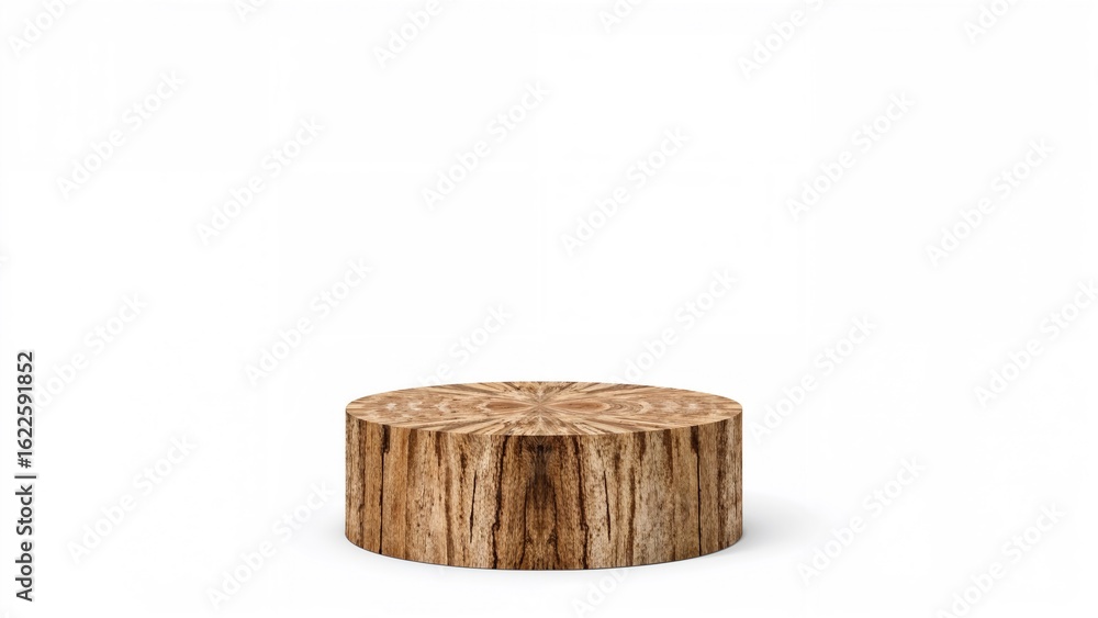 Fototapeta premium Simple natural wood product stand, isolated on white background for fashion and design