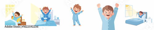 vector a little boy wakes up early