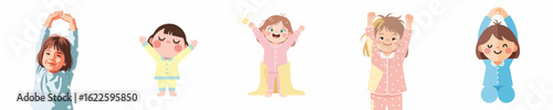 vector a little girl wakes up early