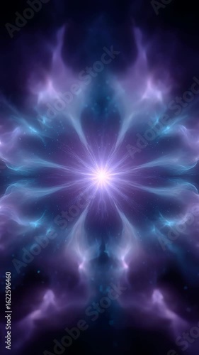 Luminous abstract digital art depicts a vibrant cosmic energy pattern with a mystical glow