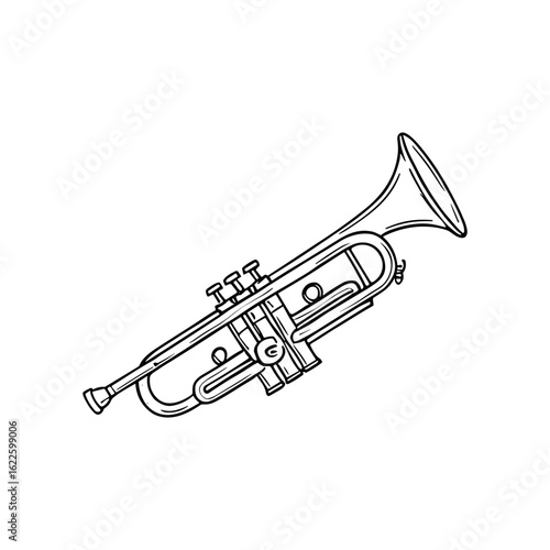 Trumpet Line Art A detailed illustration of a trumpet, showcasing its intricate design and curves, perfect for music-related themes.