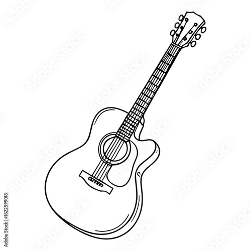 Acoustic Guitar in Sketch A detailed, hand-drawn sketch of a classic acoustic guitar, capturing the beauty and elegance of the instrument.