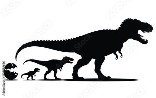 Dinosaur life cycle silhouette showing growth from egg to adult
