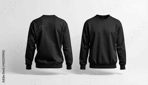 Blank hoodie mockup .Blank sweatshirt black color preview template front and back view on white and neon background. crew neck mock up isolated on white marble background. Cloth collection.	