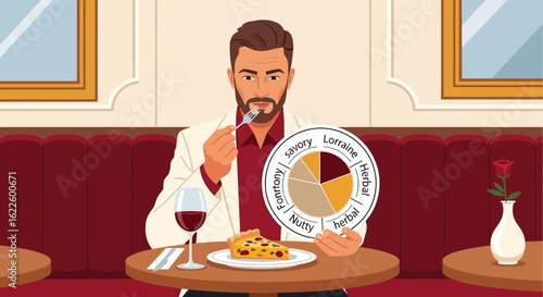 Man Enjoying Quiche Lorraine While Analyzing The Flavor Profile