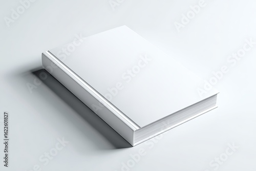 Minimalist hardcover book mockup with blank white cover on light background