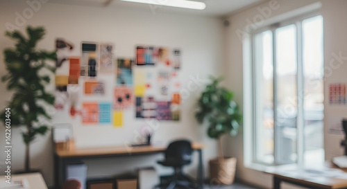 Modern Office Workspace With Natural Light, Blurred Background