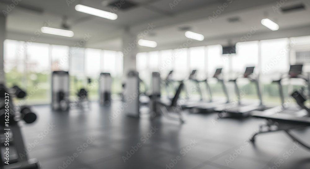 Fototapeta premium Modern Exercise Facility Interior With Exercise Equipment, Blurred Background