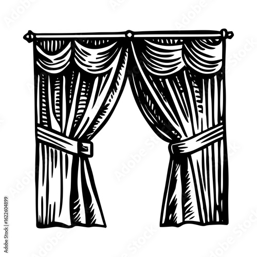A glyph style illustration depicting curtains
