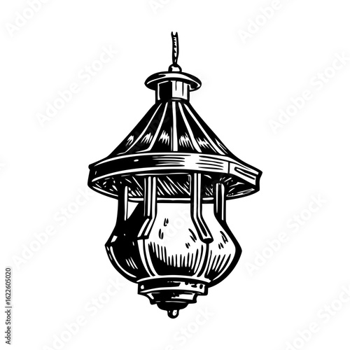 A vintage style illustration showing hanging lamp