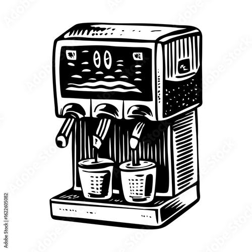 A glyph style illustration depicting soda dispenser