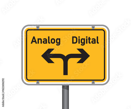 yellow traffic sign with german words digital and analogue isolated vector illustration