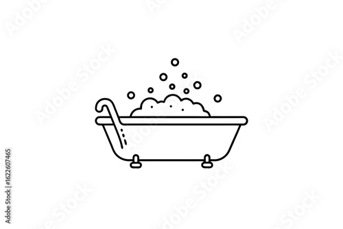 Bathtub Icon With Bubbles Small Line Design