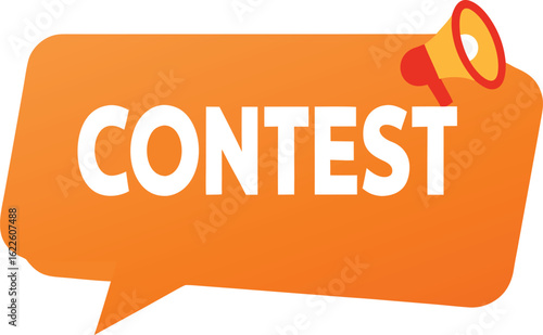 Orange speech bubble with a megaphone announcing a contest and spreading news