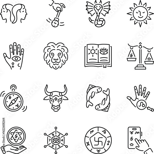 Set of Astrology and Zodiac Linear Icons 