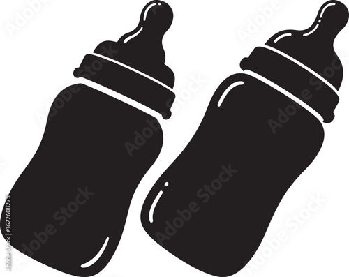 Two black baby bottles silhouette
