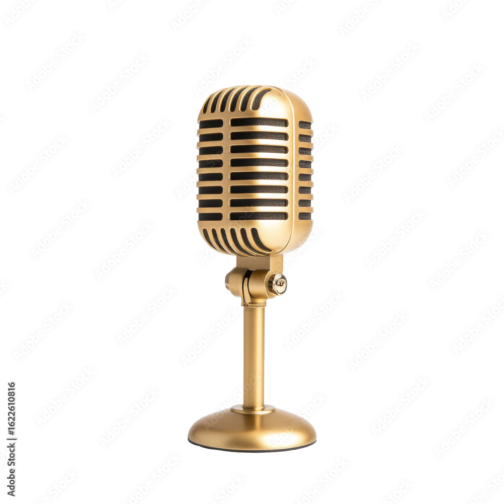 Fototapeta premium Vintage golden microphone with retro design on stand