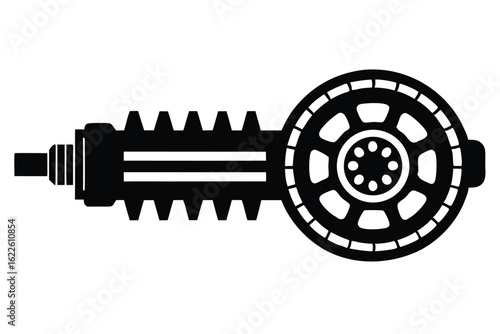 Black Silhouette Illustration of a Foot Pedal with Toothed Surface and Round Element