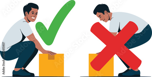 Correct and incorrect lifting techniques for safe lifting