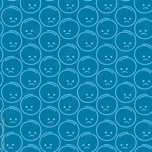 Hand drawn Sad Emoticons Seamless Pattern Blue Monday Holiday Backdrop Texture Monochrome Blue fond