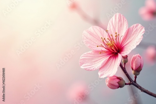 Delicate watercolor peach blossom, soft color gradient, pink, illustration