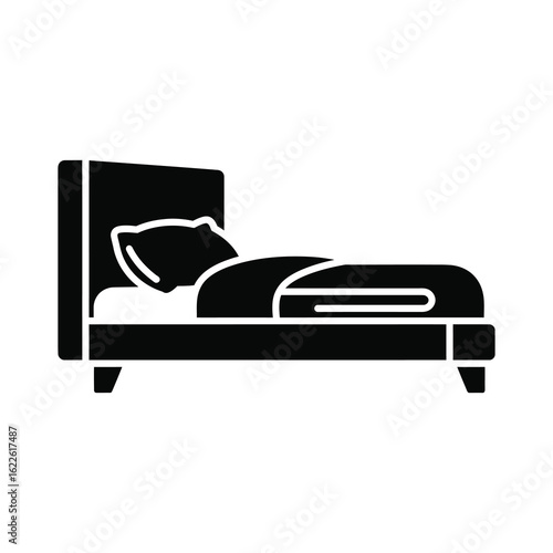 Vector art of bed with pillow and blanket isolated on white background, a comfortable furniture piece for sleeping and resting in a bedroom or hotel room