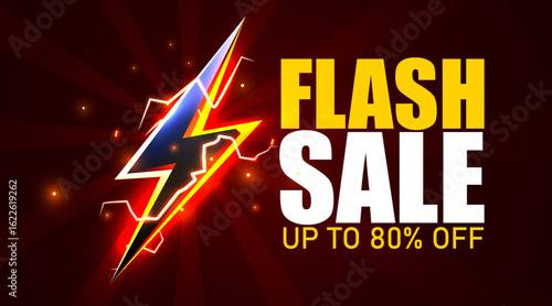 Flash sale banner with thunderbolt. Vector illustration