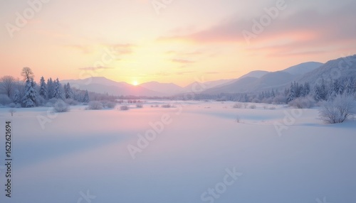 Wallpaper Mural Serene Winter Landscape at Sunrise with Snow-Covered Mountains Torontodigital.ca
