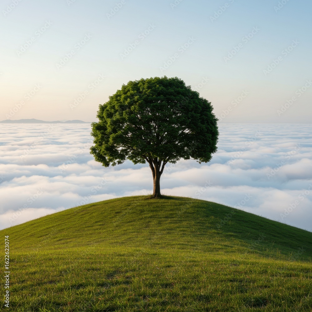 Obraz premium Solitary Tree on Grassy Hill