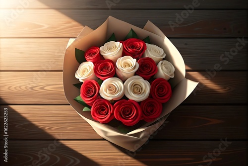 Vibrant red and creamy white roses arranged beautifully red roses bouquet