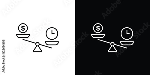 Time and money compare scale icon vector logo outline. thin line symbols