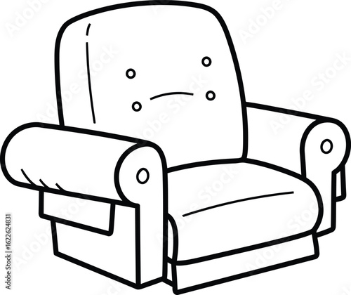 Cozy Armchair Outline: Minimalist line drawing of a comfortable armchair. Perfect for adding a touch of homey relaxation.
