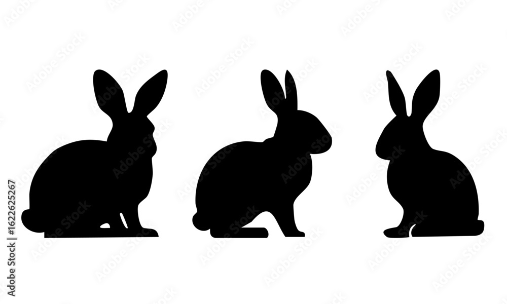 Obraz premium Set of 3 rabbit silhouettes on white background