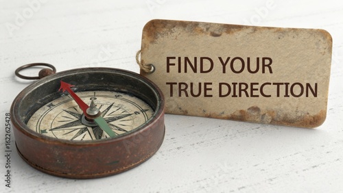 Vintage Compass and Tag with Find Your True Direction Message